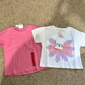 Zara Girls 9-12 Months Pink Shirt & White Floral Shirt NWT